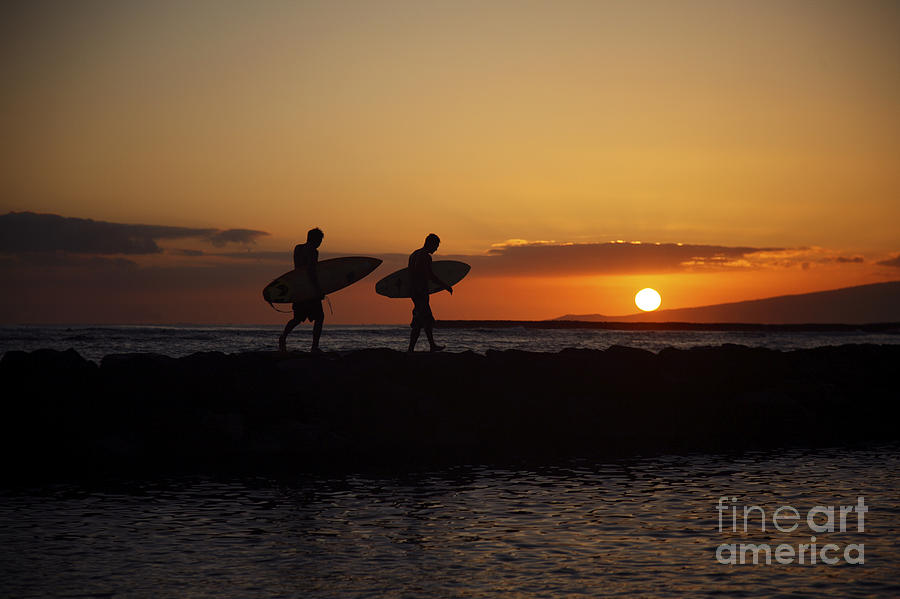 Sunset Photograph - Sunset Surfers by Brandon Tabiolo - Printscapes