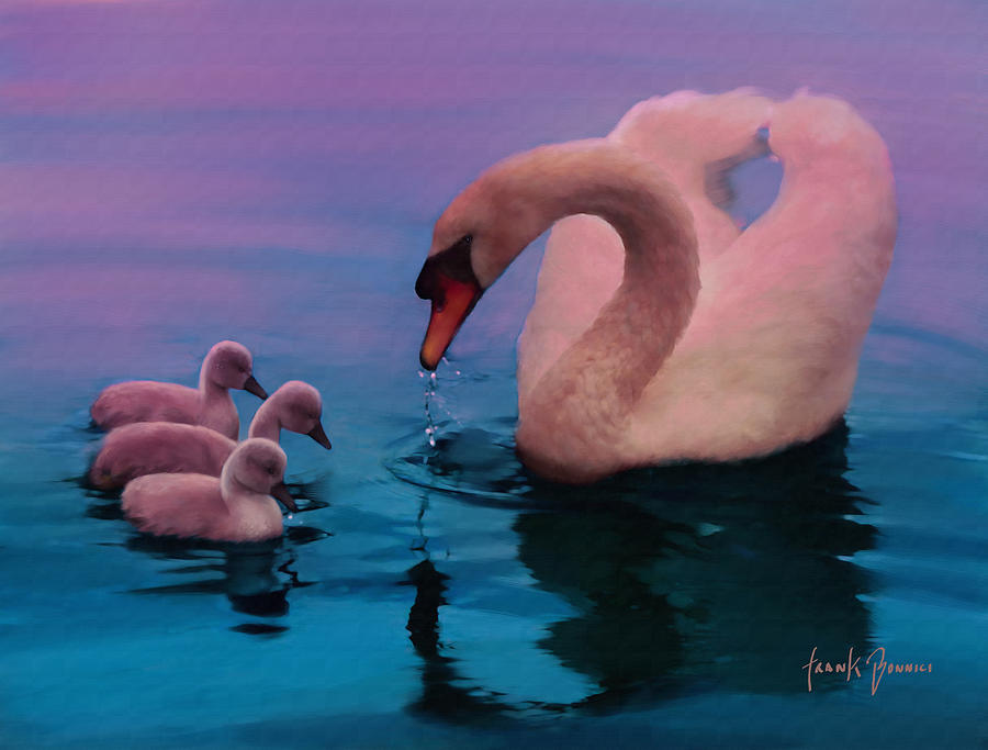 swan sunset painting