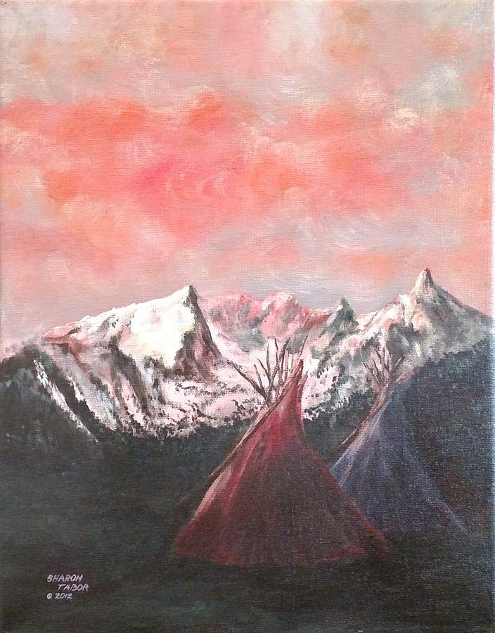 Native American Painting - Sunset Tepees by Sharon Tabor