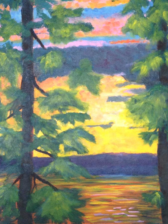 Sunset Through The Evergreens Painting by Marla McPherson