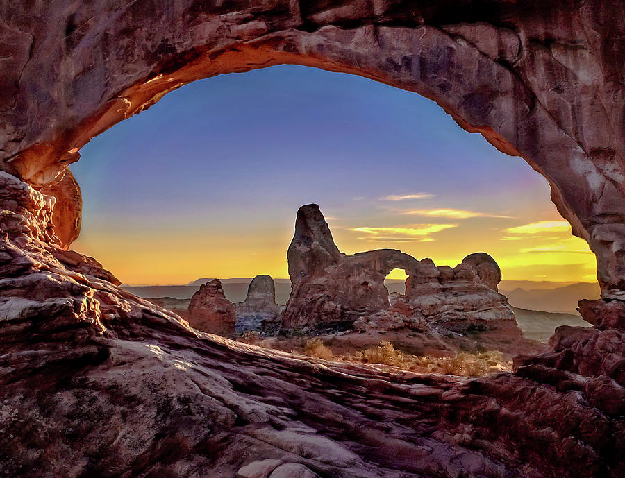 Arches National Park Photograph - Sunset Through the Windows by Cameron Knudsen