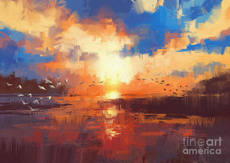 Abstract Painting - Sunset by Tithi Luadthong