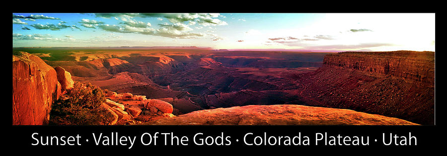 Sunset Tour Valley Of The Gods Utah Pan 09 Text Black Photograph by Thomas Woolworth