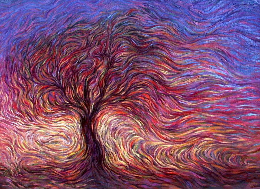 Sunset Tree Painting by Hans Droog