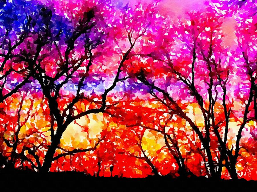 Sunset Tree Line Pyrography by Delynn Addams