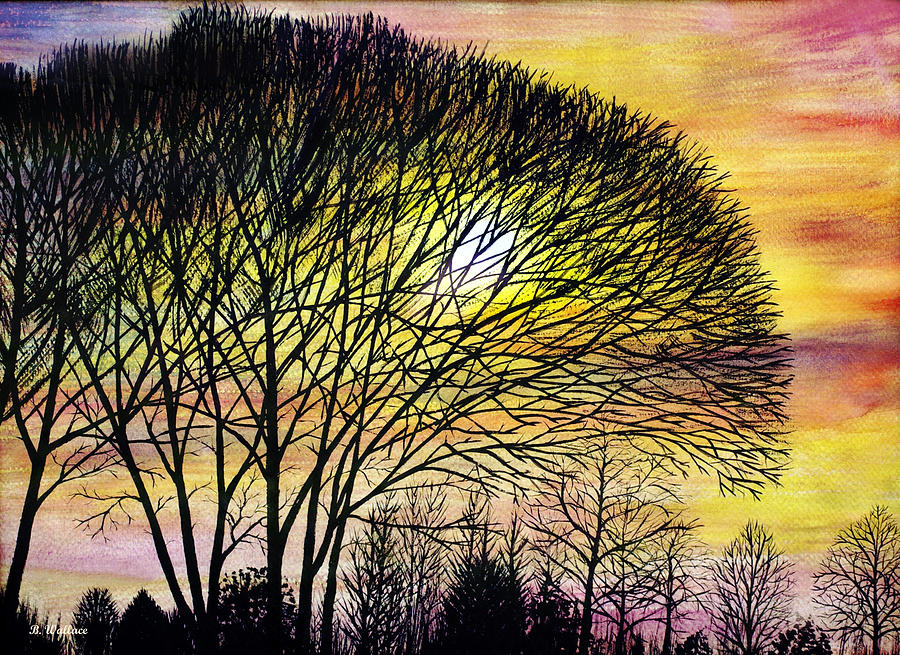 Sunset Tree Silhouette Painting by Brian Wallace