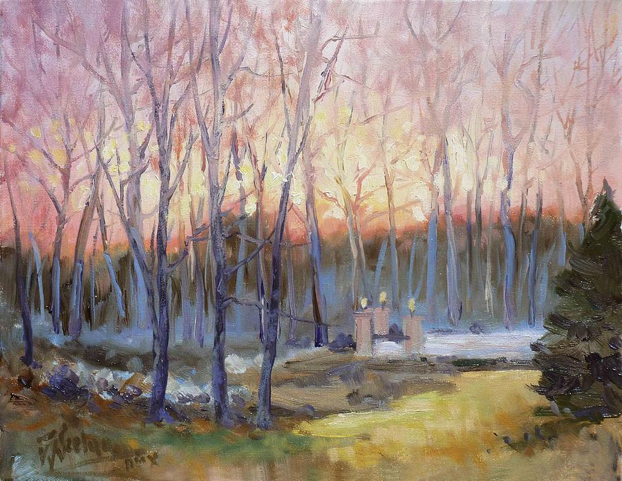 Sunset trees Painting by Irek Szelag