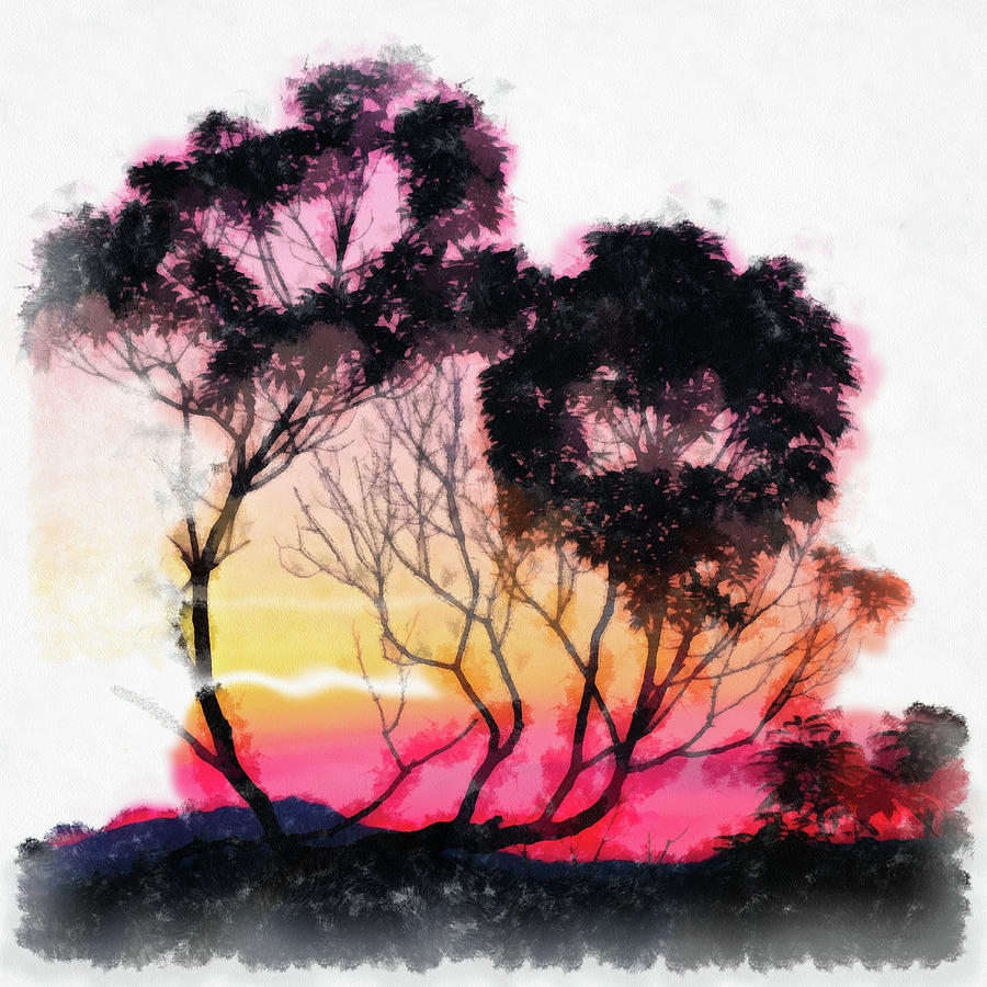 Sunset trees watercolor painting Painting by Unsplash Andrew Haimerl