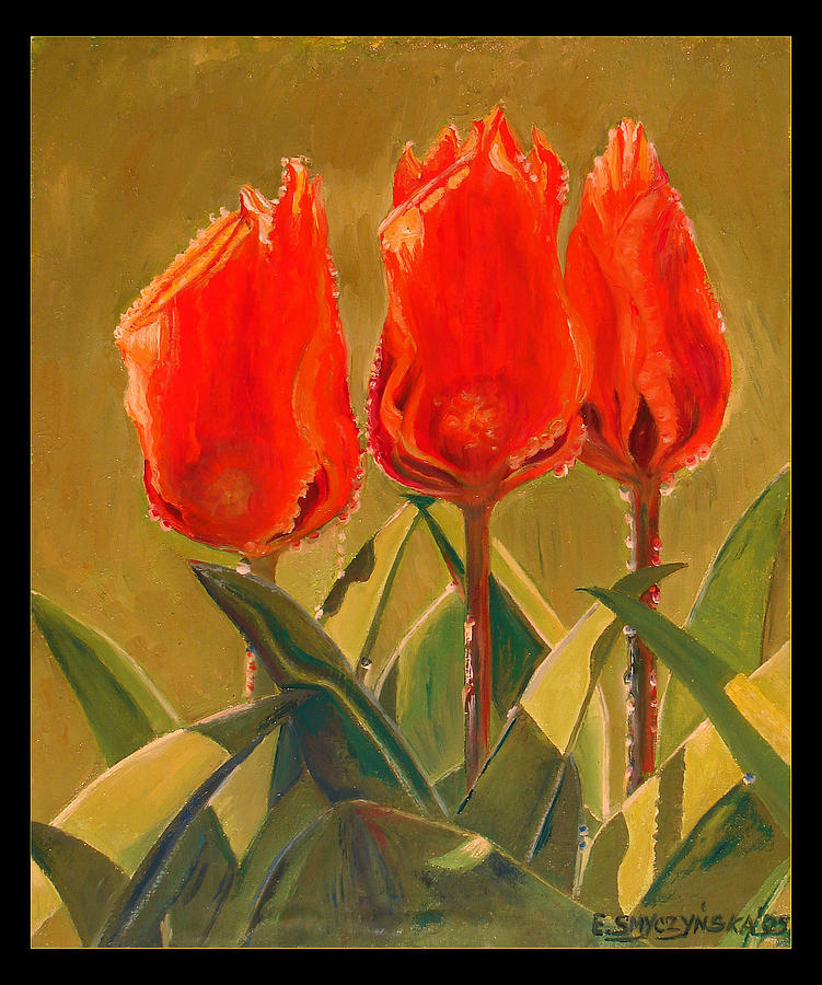 Sunset tulips  Painting by Ewald Smykomsky