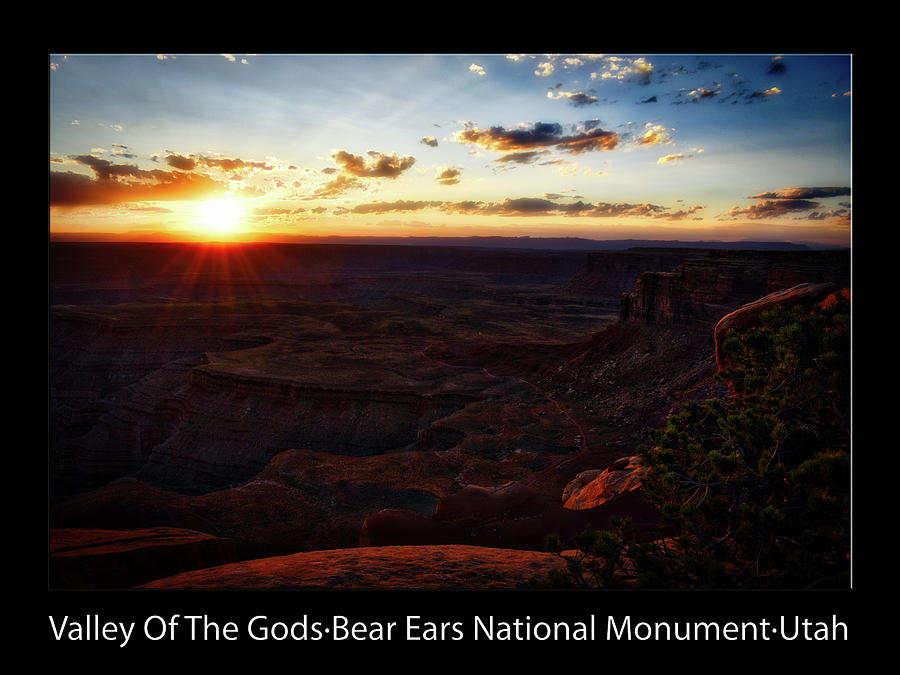 Sunset Photograph - Sunset Valley Of The Gods Utah 11 Text Black by Thomas Woolworth