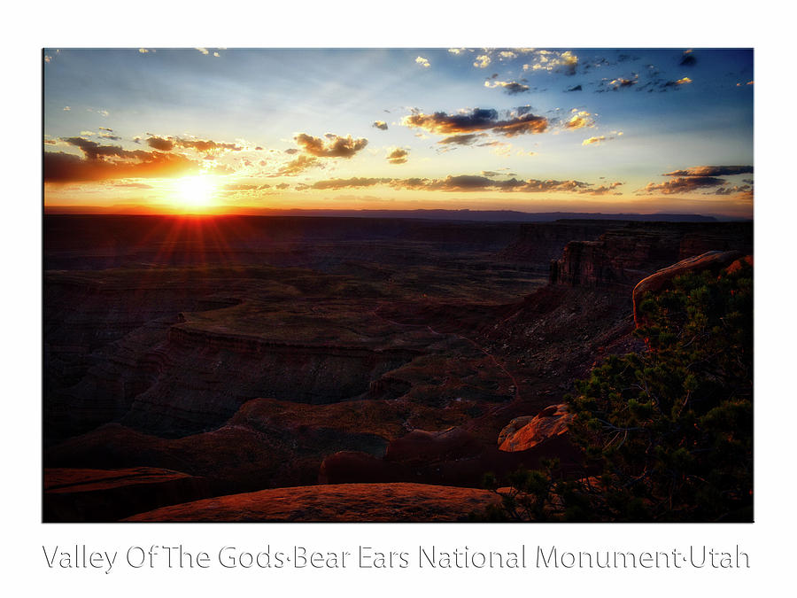 Sunset Valley Of The Gods Utah 11 Text Photograph by Thomas Woolworth
