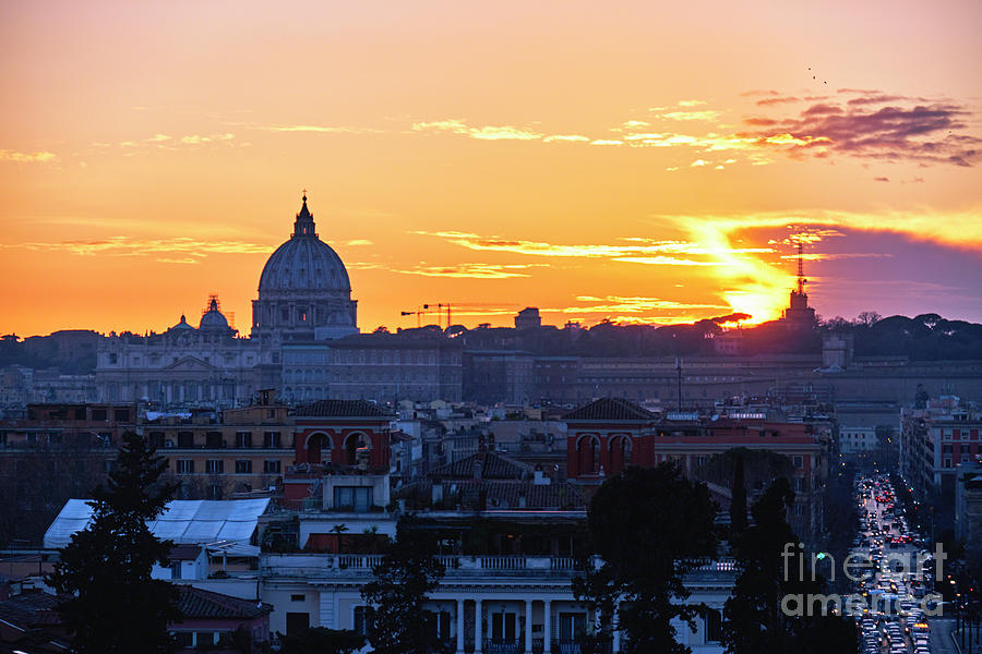 Sunset View of Rome from The Villa Borghese Photograph by George Oze