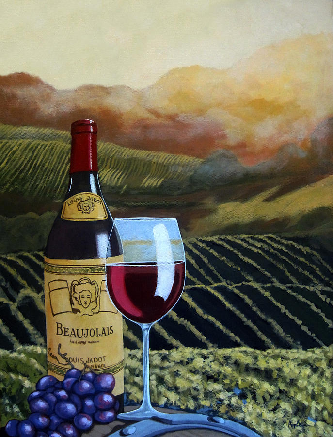 Wine Painting - Sunset w/Beaujolais oil painting by Linda Apple
