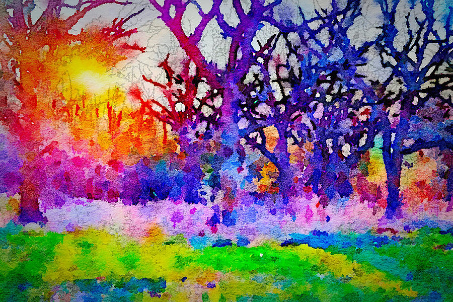Tree Photograph - Sunset Watercolor Rectangle by Jennifer Richter