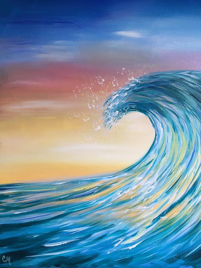 waves sunset painting