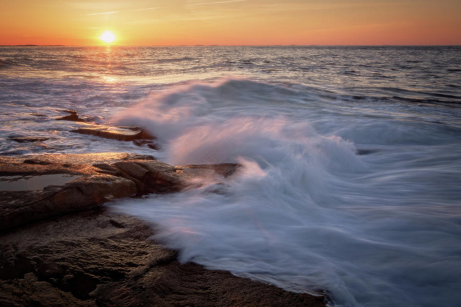 Sunset Waves Rockport Ma. Photograph by Michael Hubley