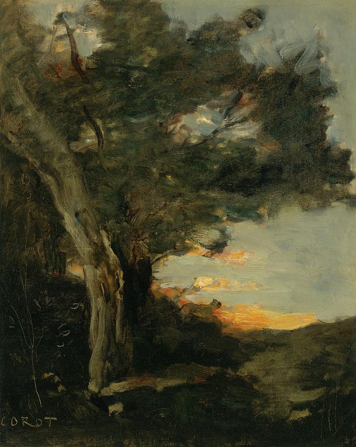 Sunset with a Lioness Painting by Jean-Baptiste-Camille Corot