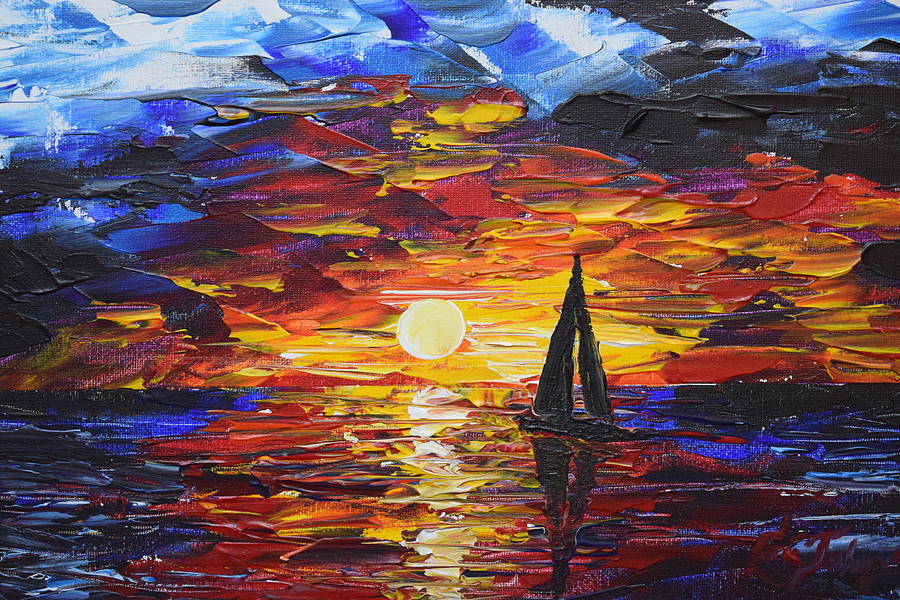 Sunset with Sailboat Painting by Eric Johansen