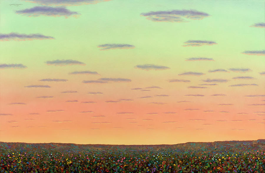 Sunset with Wildflowers Painting by James W Johnson