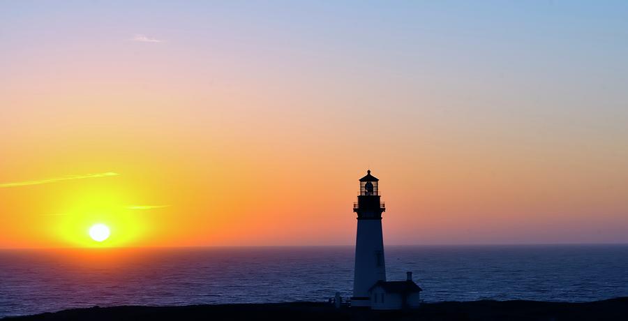 Sunset Yaquina Head Lighthouse Photograph by Jerry Sodorff