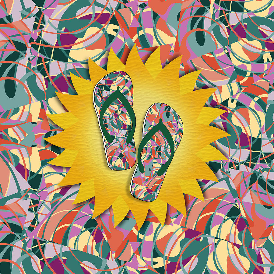 Sunshine and Colorful Abstract Flip-Flops  Mixed Media by Gravityx9 Designs