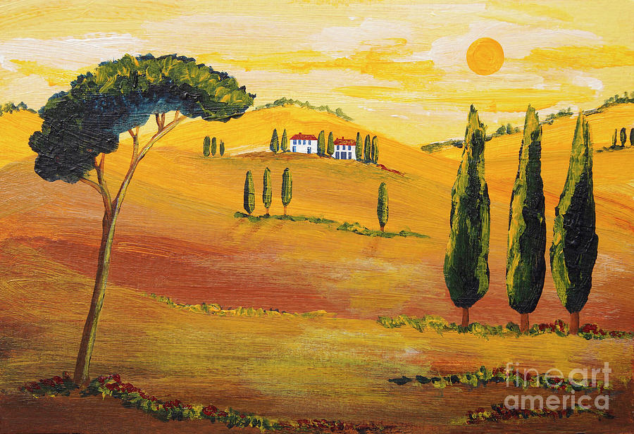 Tree Painting - Sunshine in Tuscany in the Morning by Christine Huwer