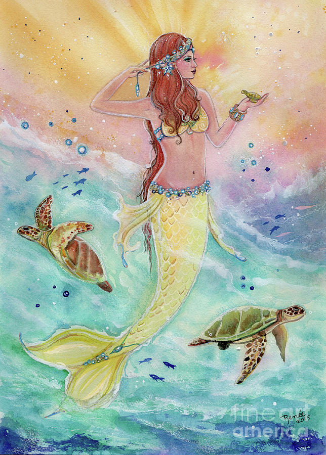 Fantasy Art Mermaid Painting - Sunshine Sea Mermaid by Renee Lavoie