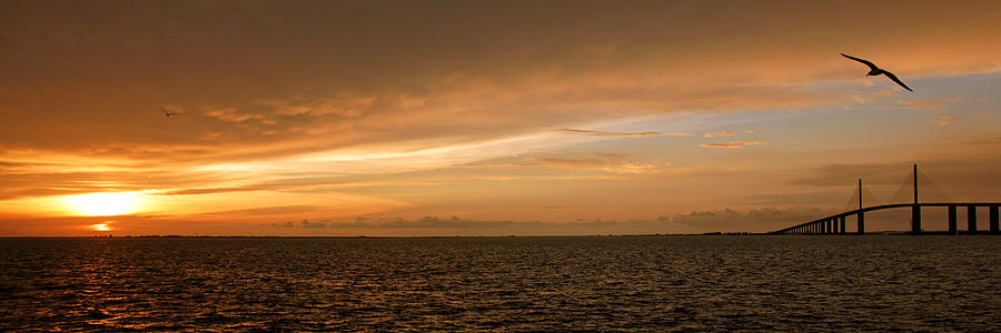 Sunshine Skyway Sunset Panorama Photograph by Daniel Woodrum