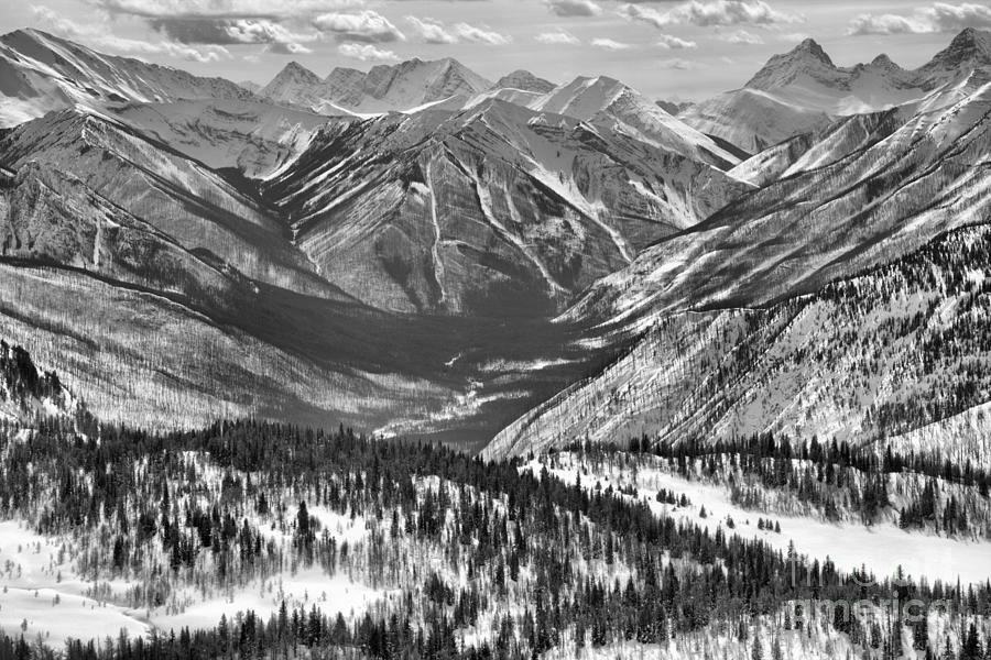 Sunshine Valley Endless Snow Covered Peaks Black And White Photograph by Adam Jewell