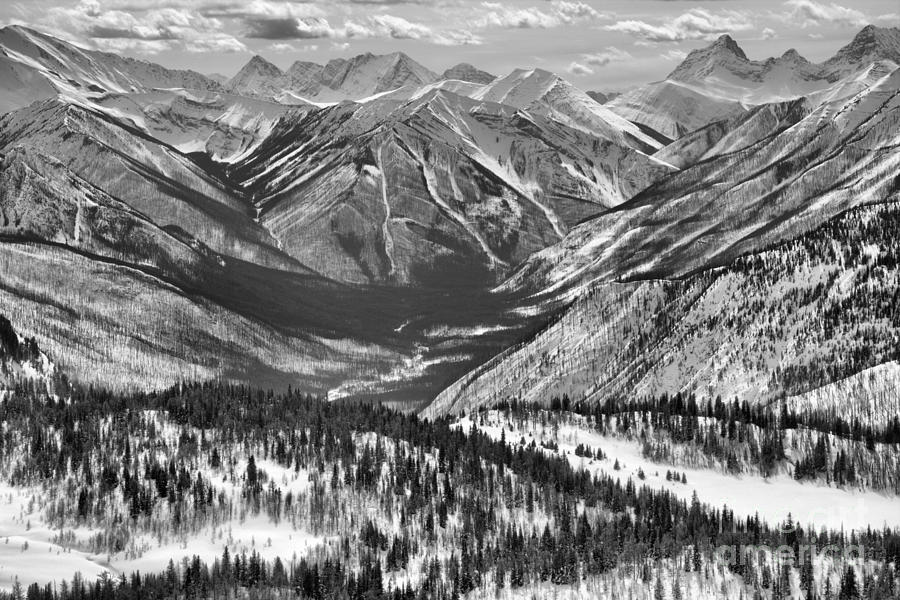 Sunshine Valley Snow Covered Landscape Black And White Photograph by Adam Jewell