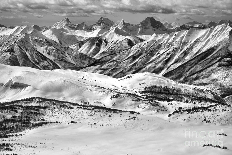 Sunshine Village Lookout Mountain Views Black And White Photograph by Adam Jewell
