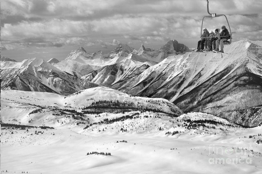 Sunshine village Scenic Chairlift Ride Black And White Photograph by Adam Jewell