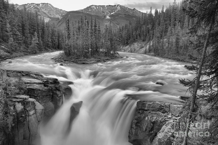 Sunwapta Falls Spring Flow Black And White Photograph by Adam Jewell