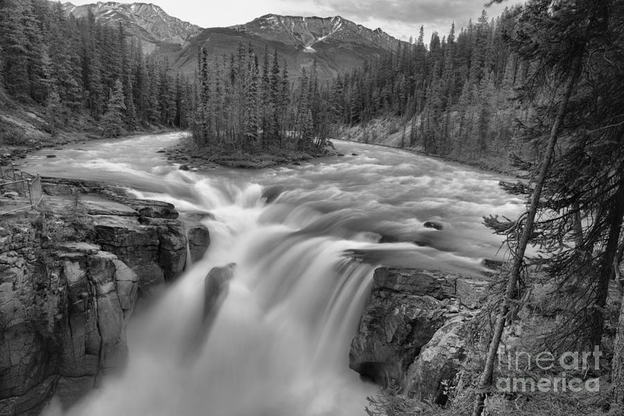 Sunwapta Falls Spring Landscape Black And White Photograph by Adam Jewell