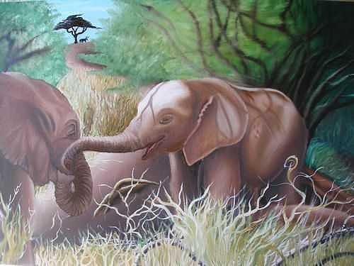 Sunyei The Young Elephants At Play Painting by James Dunbar