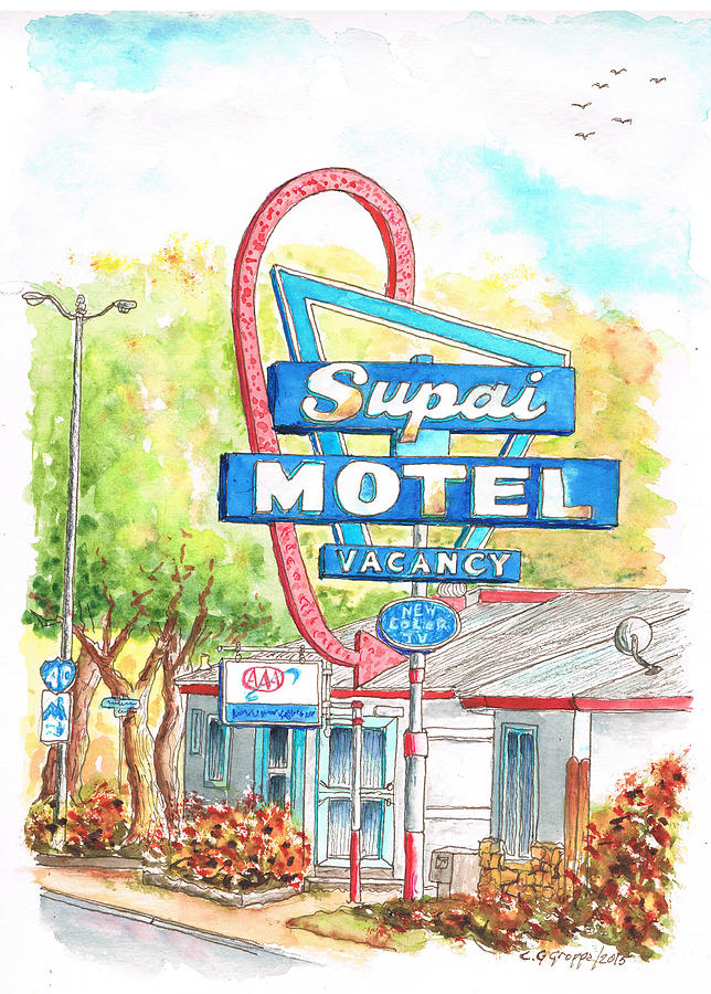 Supai Motel in Route 66, Seliman, Arizona Painting by Carlos G Groppa