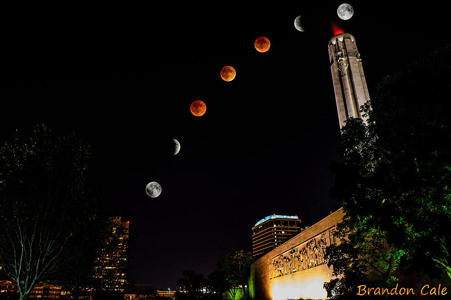 Kansas City Photograph - Super Blood Harvest Moon over Liberty Memorial, Kansas City by Brandon Cale
