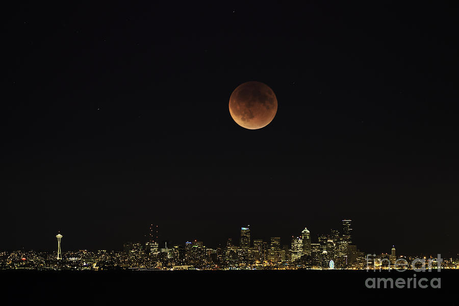 Seattle Photograph - Super Blood Moon over Seattle by Tim Hauf