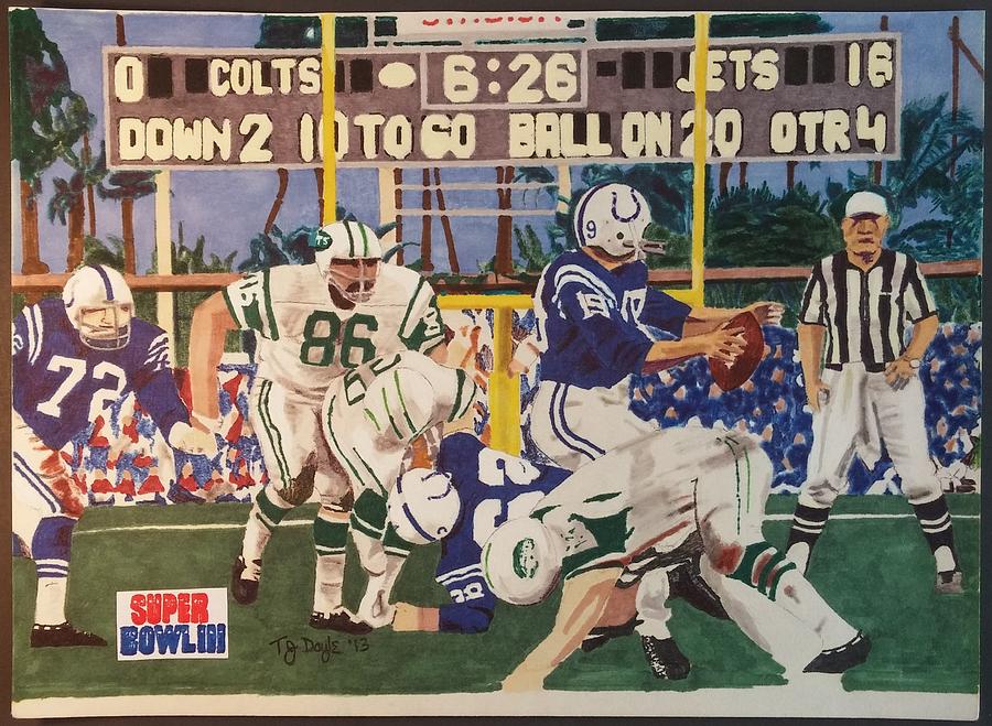 Jets - Colts Super Bowl 3 Drawing by TJ Doyle - Fine Art America