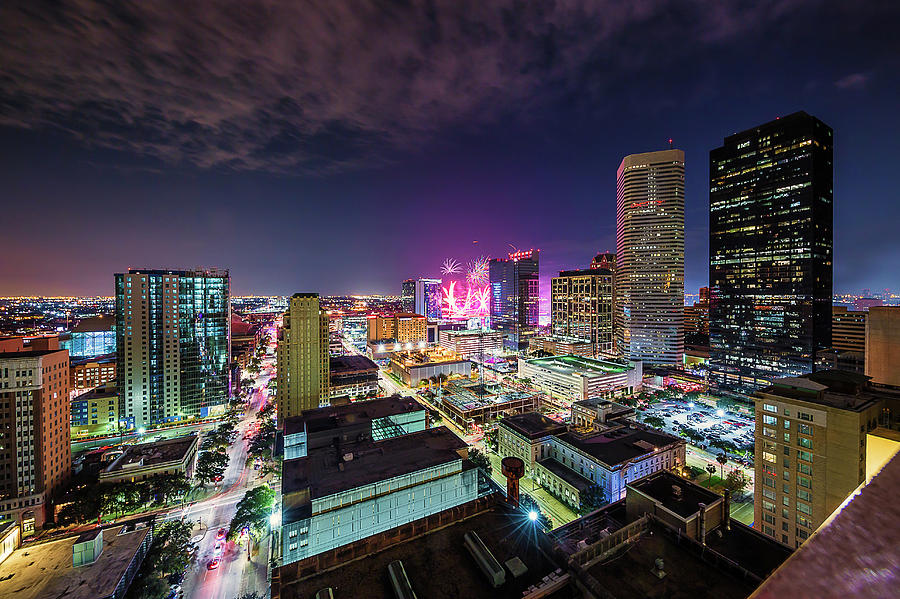 Super Bowl LI Down Town Houston Fireworks Photograph by Micah Goff