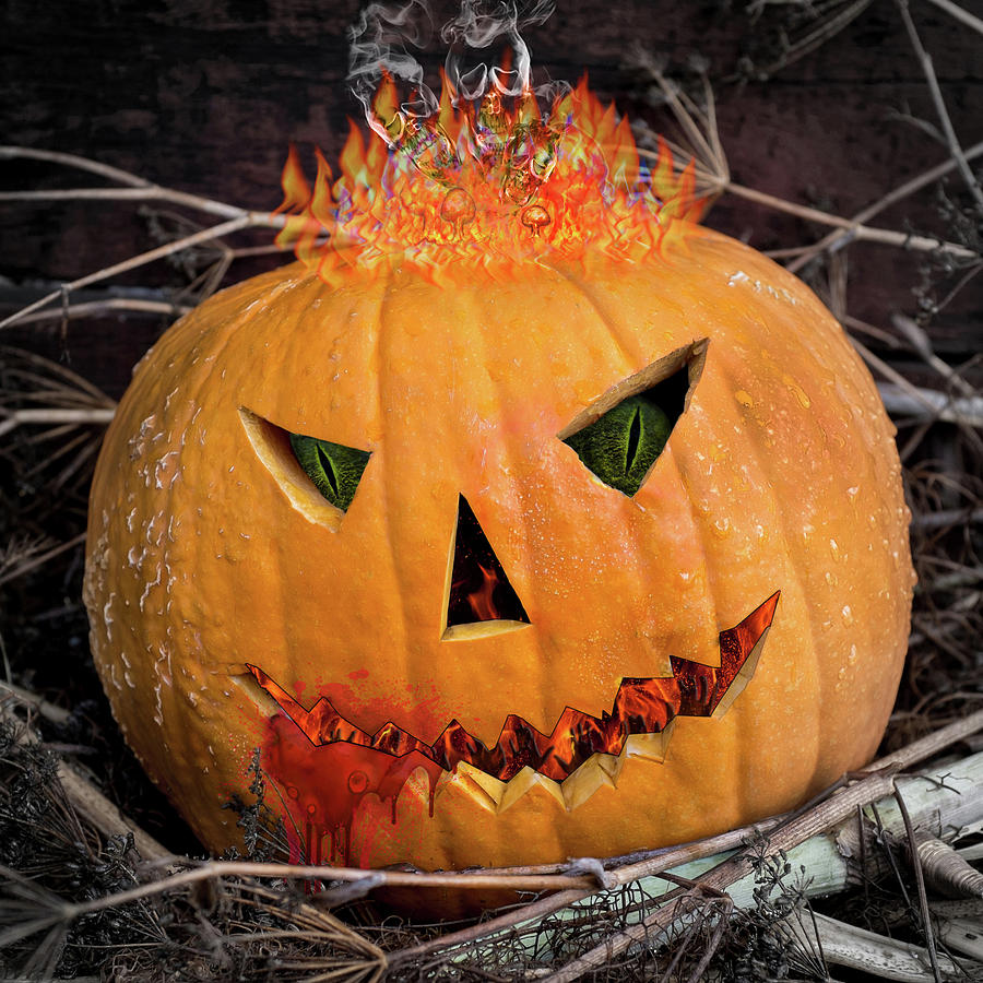 Super Evil Halloween Jack O Lantern Pumpkin Digital Art by Kathy Anselmo
