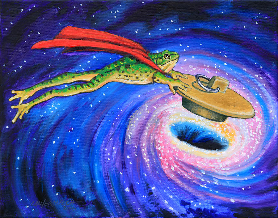 Super Frog Plugging a Black Hole Painting by John Lautermilch