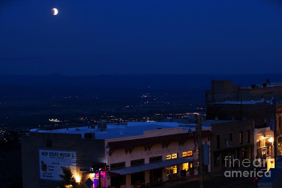 Super Full Moon 1/2 Eclipse over Jerome Az Photograph by Ron Chilston