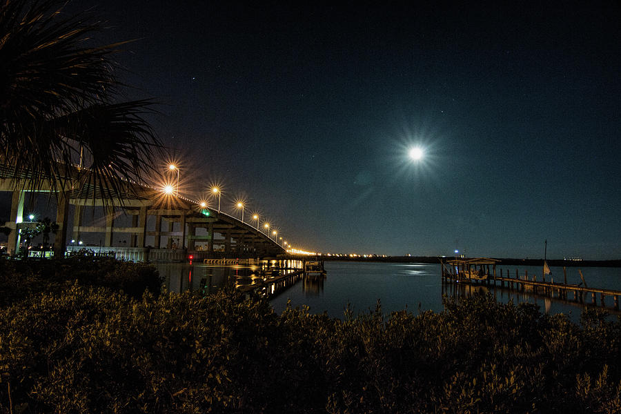 Super Moon and Bridge Lights Photograph by Dorothy Cunningham
