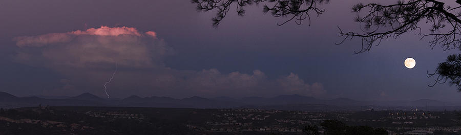 Super Moon and Lightning Strike Torrey Pines San Diego California Photograph by Lawrence Knutsson