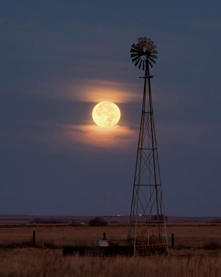 Kansas Photograph - Super moon and Windmill by Rob Graham