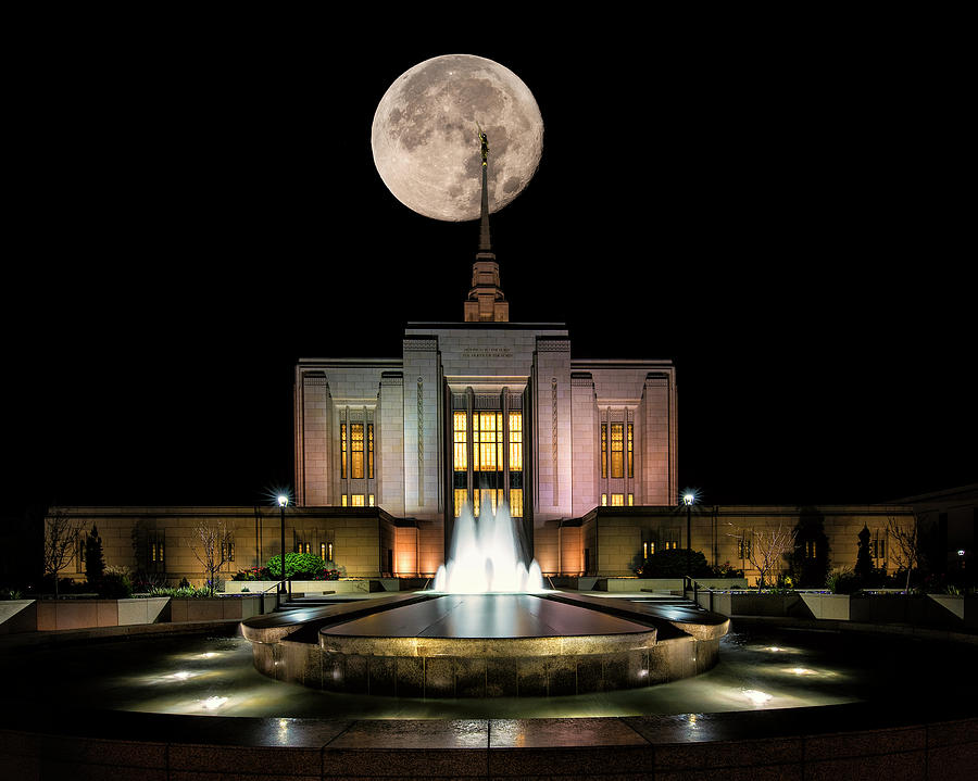 Super Moon Photograph - Super Moon at Ogden LDS Temple by Michael Ash