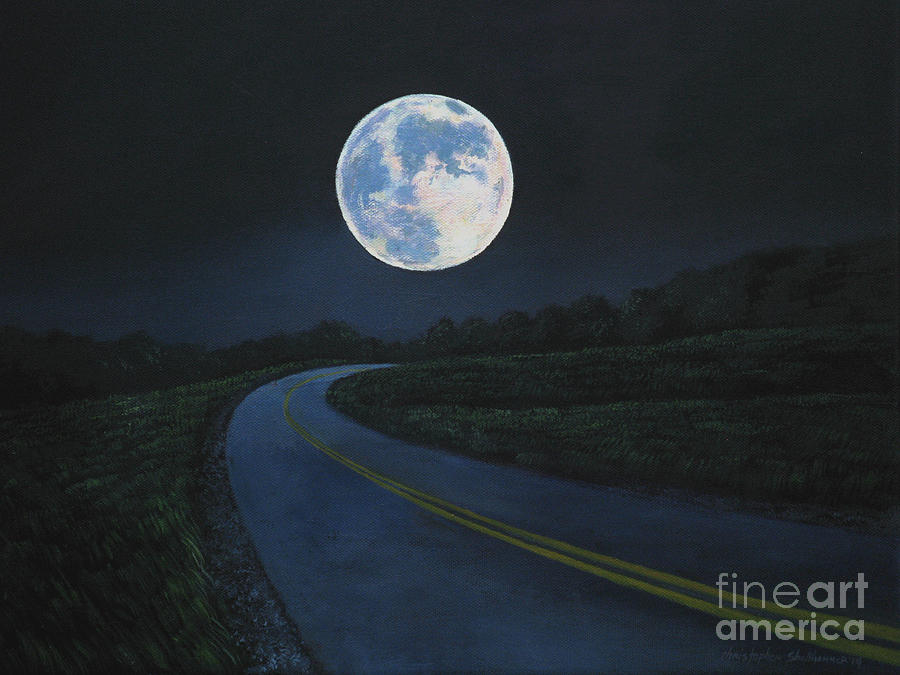 Halloween Painting - Super Moon at the end of the road by Christopher Shellhammer