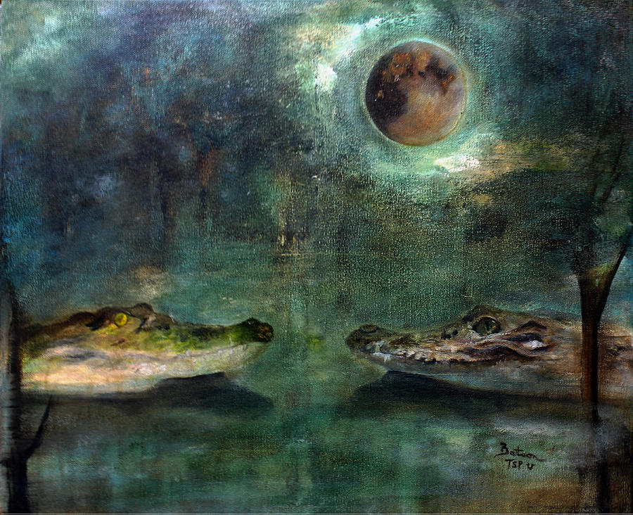 Super Moon in the Swamp V7 Painting by Barbie Batson