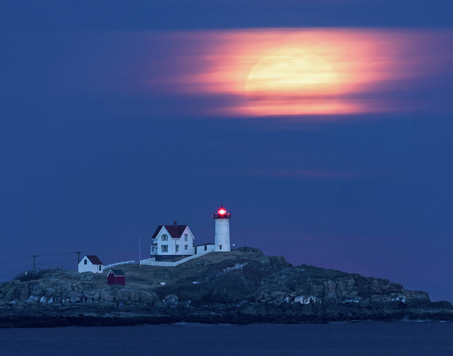 Lighthouse Photograph - Super Moon Lighthouse by Jack Milton